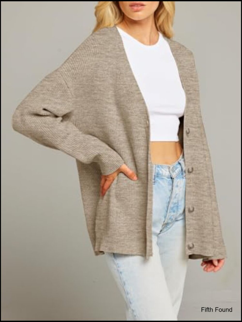Open Front V Neck Button Cardigan Oversized Soft Knit - Picture 2 of 7